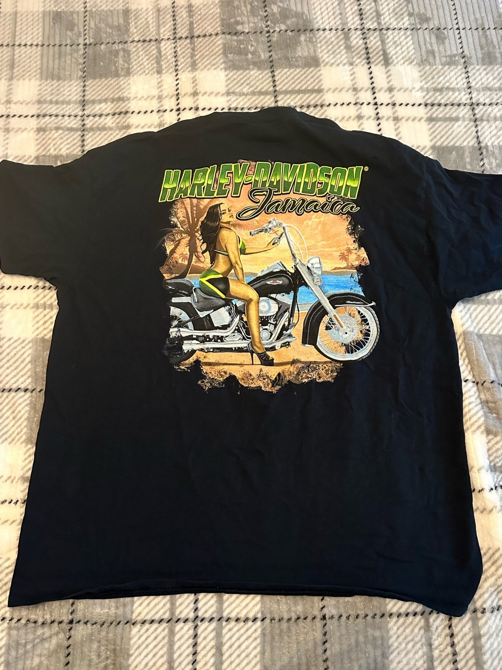 Harley Davidson 2017 Jamaica Black T-Shirt Size XL  Biker Pinup Girl Motorcycle
